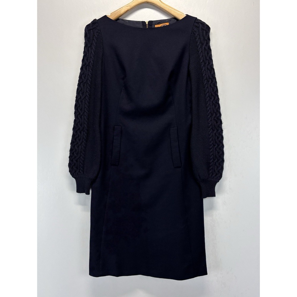 Tory Burch 100% Wool Dress Womens 4 Navy Cableknit Sleeves Nautical Old Money